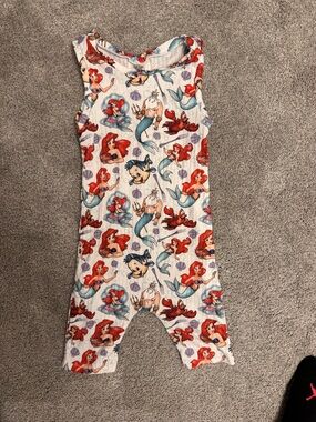 Sleeveless Kids One-Piece Bodysuit - White with Red & Teal Mermaid Print